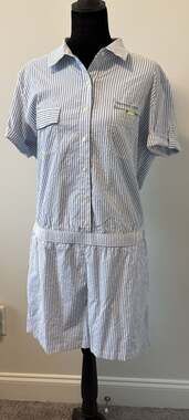 Vineyard Vines seersucker Harbor romper Breaker Blue Stripe  Size 12 - No Belt